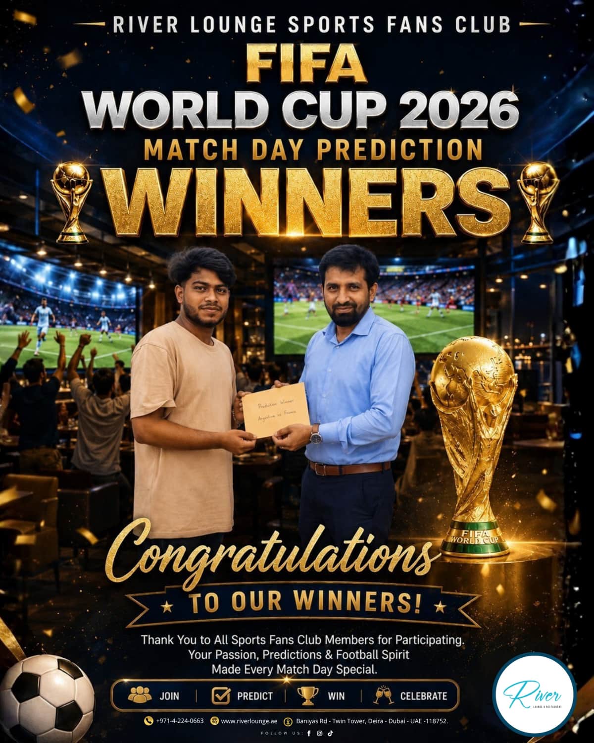 Watch FIFA World Cup 2026 Live in Dubai | Predict, Win & Celebrate at River Lounge